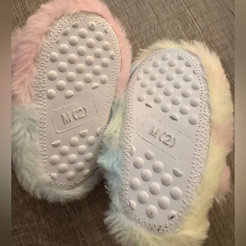 Bebe Jeanna Faux Fur colorful pastel pink yellow  baby girl sling back sandal